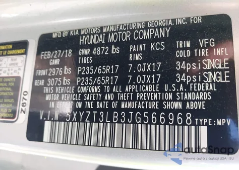 2018 Hyundai Santa Fe Sport 2.4L из США, поврежденный, VIN 5XYZT3LB3JG566968